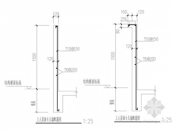 常用女儿墙配筋节点构造详图