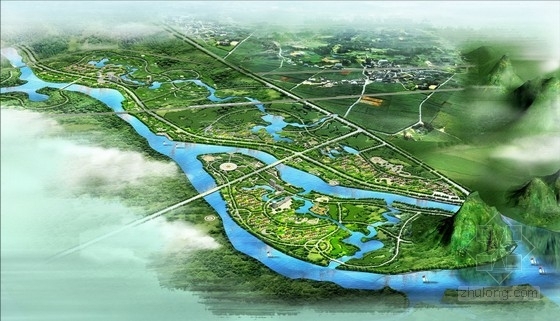 [山东]河道湿地公园景观规划设计（香港著名公司设计）-鸟瞰图 