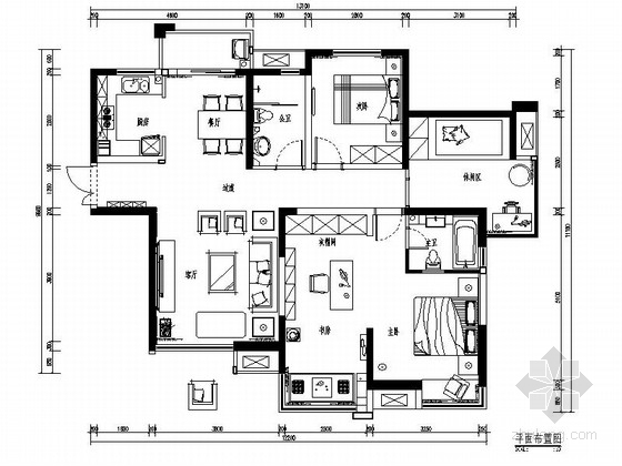 中式书房家具cad资料下载-[郑州]书香古典新中式三居室装修CAD施工图（含效果）