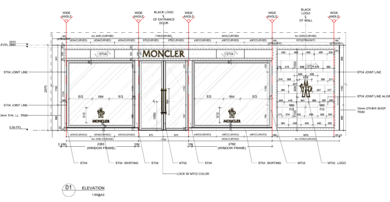 [上海]法国奢侈品牌Moncler上海恒隆广场店装修施工图+官方摄影-立面图（1）