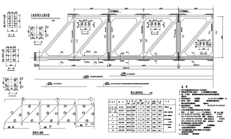 桥夜景照明亮化cad资料下载-62m预应力混凝土桁架人行桥全套施工图(CAD)
