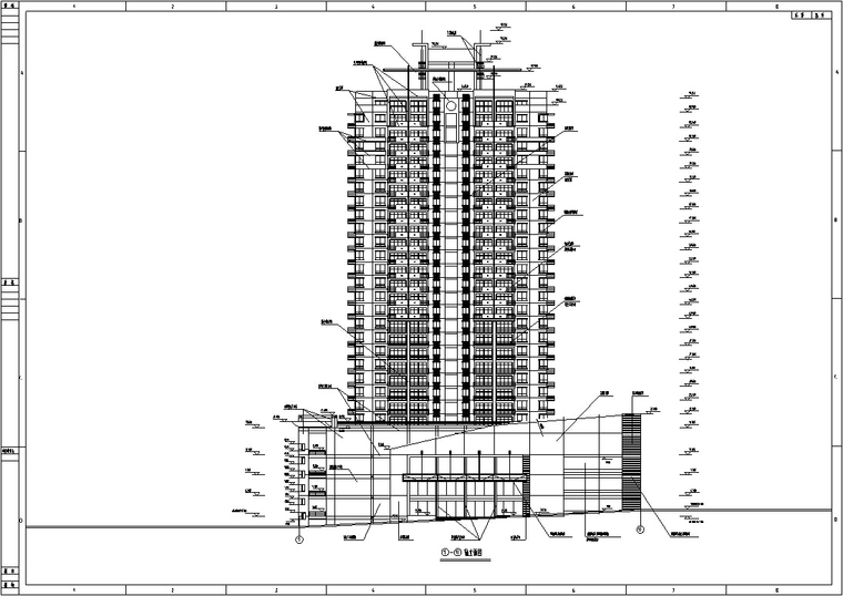 3套高层商住综合楼建筑设计施工图CAD-高层商住大厦建筑立面图2