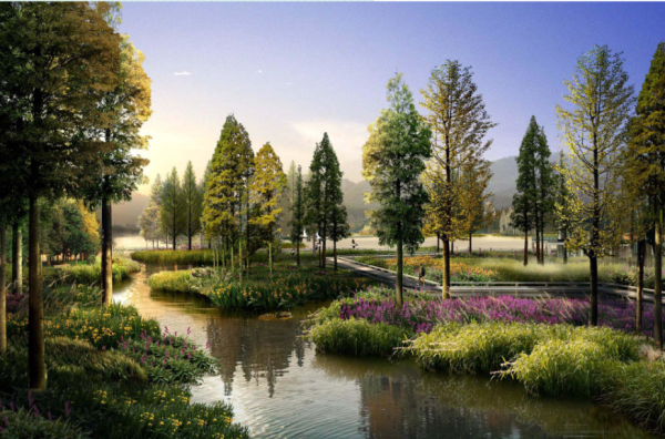 [山西]生态水岛湿地公园景观规划设计方案-滨水湿地景观效果图