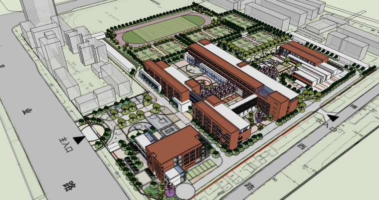 教育建筑su模型资料下载-现代风格中学建筑SU精模型