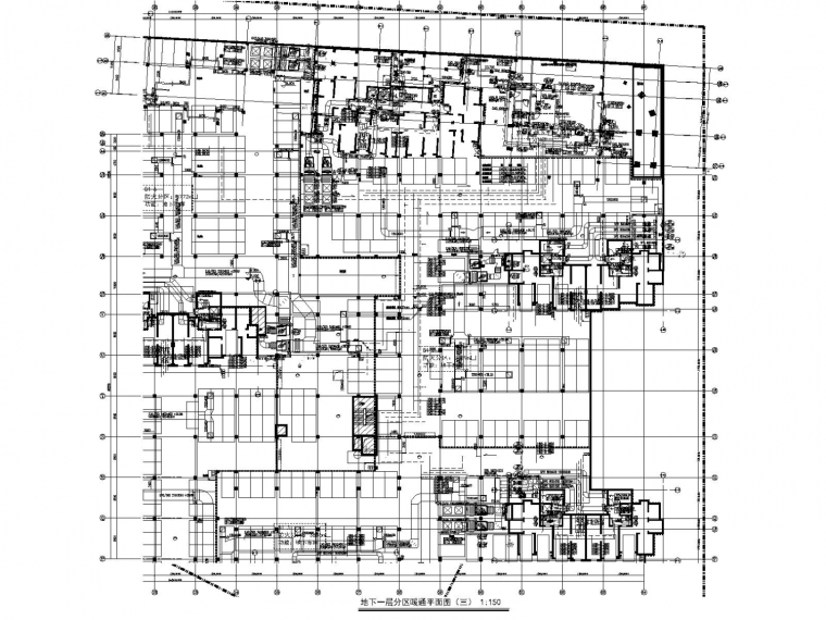 多栋高层住宅楼及商业配套公建暖通施工图设计-19#地下一层分区暖通平面图（三）