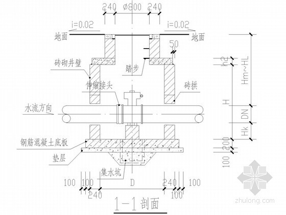 [广东]乡镇供水工程施工图-1-1剖面 