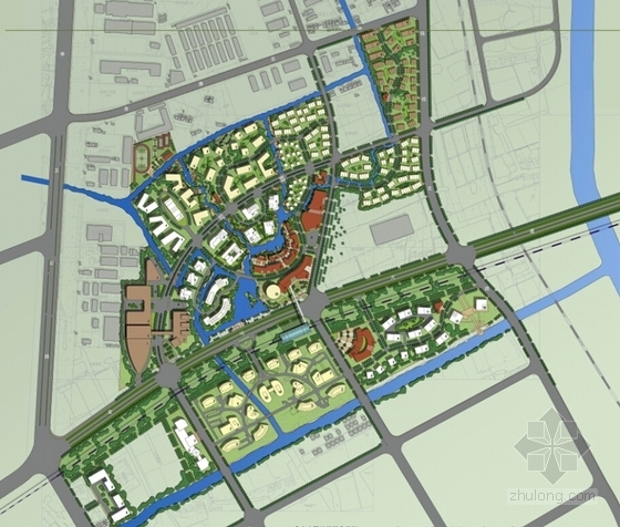 [上海]现代风格城市滨河区地块规划设计方案文本-现代风格城市滨河区地块规划总平面图