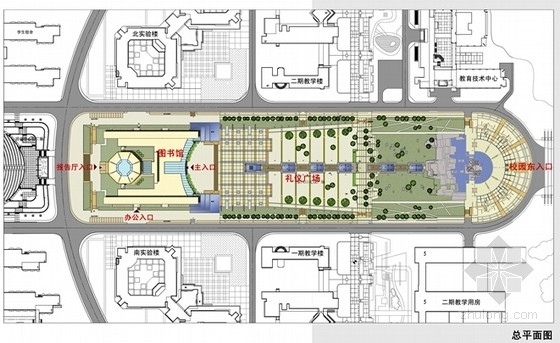 [安徽]大学图书馆建筑设计方案文本(优秀建筑工程设计 含CAD 知名设计院)-大学图书馆建筑设计方案总平面图