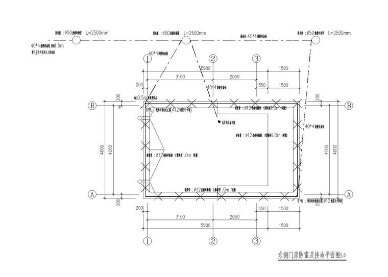 [北京]单层门房全套施工图建筑结构水暖电-东侧门房防雷及接地平面图