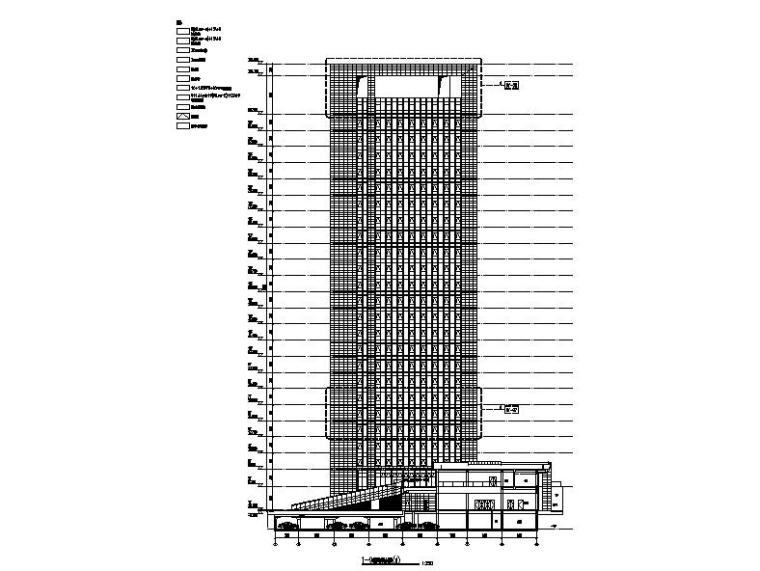 [浙江]超高层塔式连廊办公楼建筑施工图-超高层塔式连廊办公楼建筑立面图