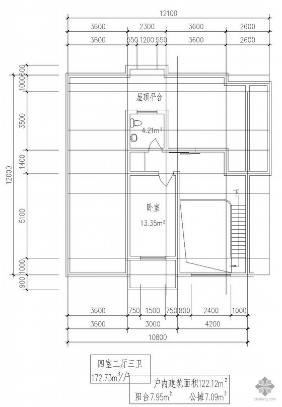 四室二厅户型平面图视频资料下载-板式多层一梯二户四室二厅三卫有跃层户型图(173/173)