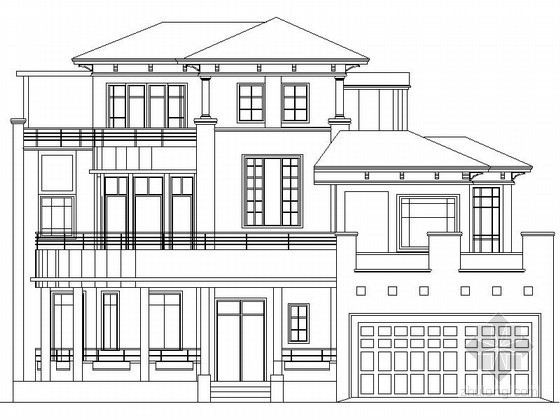 北美风格建筑资料下载-某三层北美风格独栋别墅建筑方案图（北入口、348平方米）