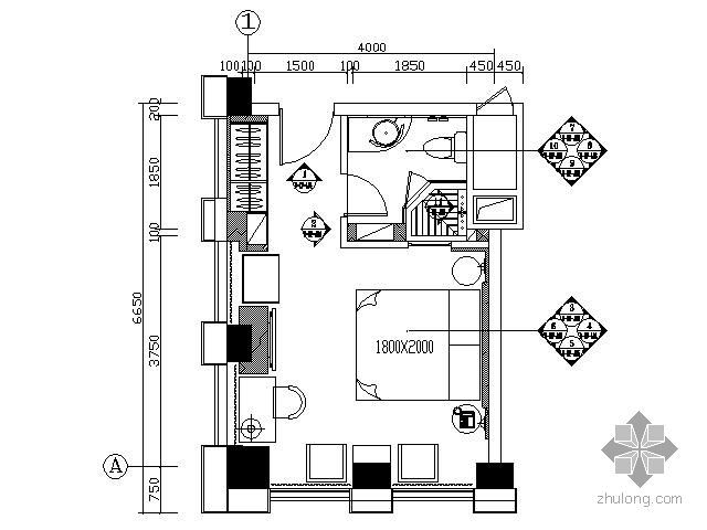 住户单人间施工图资料下载-酒店单人间客房装修（平面）