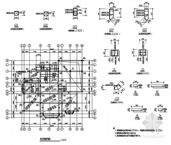 别墅结构设计cad图资料下载-某3层砖混别墅结构设计图