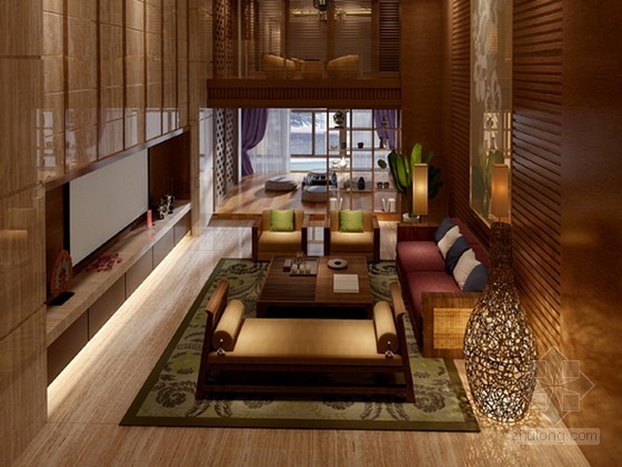 中式别墅客厅模型资料下载-现代中式别墅客厅3d模型下载