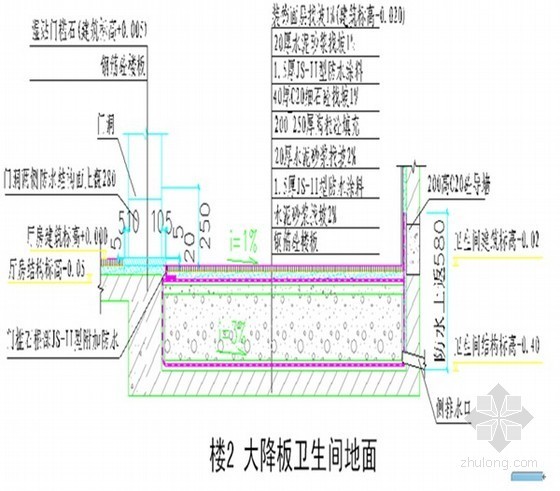 建筑工程砌筑抹灰防渗漏防开裂作业指导书-大降板卫生间地面 