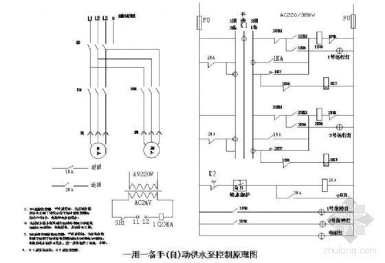 水泵控制柜两用一备原理图资料下载-供水泵控制原理图（一用一备）