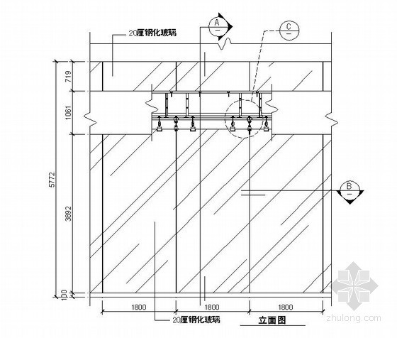 吊挂式玻璃幕墙节点资料下载-某吊挂式玻璃幕墙节点详图