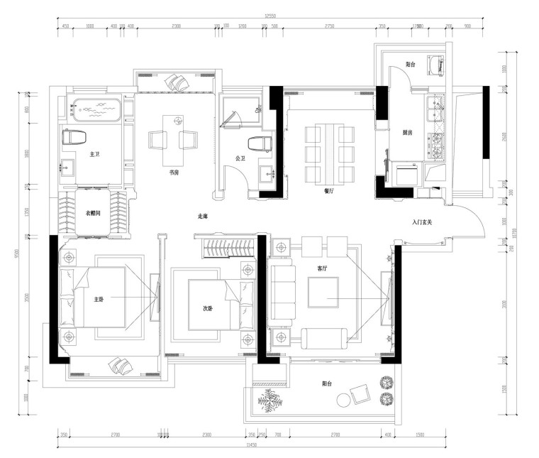 格栅吊顶3d模型资料下载-美式古典主义风格住宅施工图设计（附3D模型+效果图）