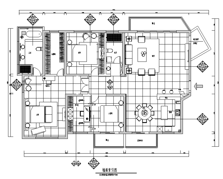 现代中式极简风三居室住宅空间设计施工图（附效果图）-墙面索引图