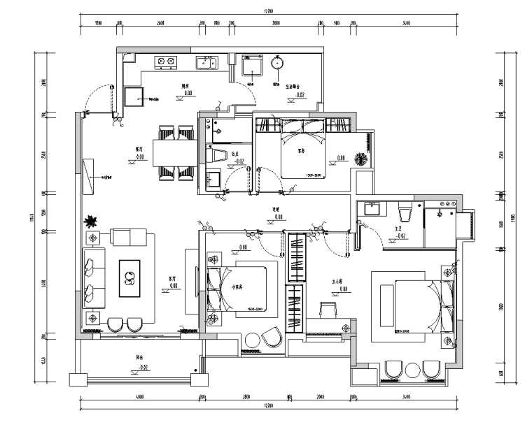 新中式风格别墅的案例资料下载-[广西]来宾海德堡3号样板房室内施工图设计（新中式风格）