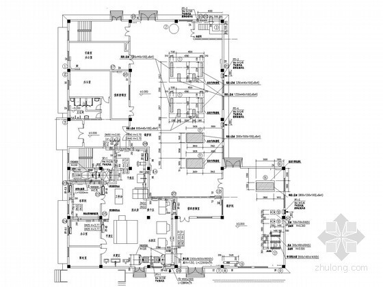 [北京]商业综合体暖通空调系统及动力站设计施工图（锅炉工艺系统 系统流程图多）-首层采暖通风平面图 