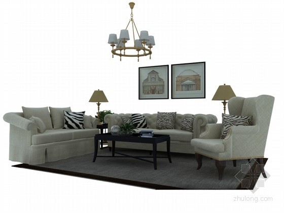 美式美式沙发资料下载-美式整体沙发3D模型下载