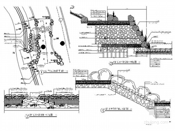 [广东]滨江生态公园景观规划设计施工图-自然堆石台阶详图 