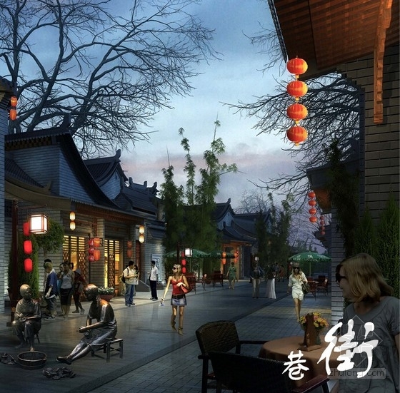 [广东]中式传统风格文化院街规划设计方案文本（知名建筑公司）-中式传统风格文化院街效果图 