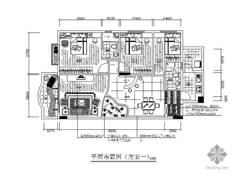 家装平面方案布局资料下载-三居室平面布局方案