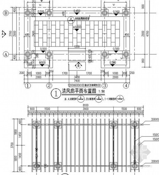 带宣传栏的廊架施工图资料下载-廊架施工图节点详图