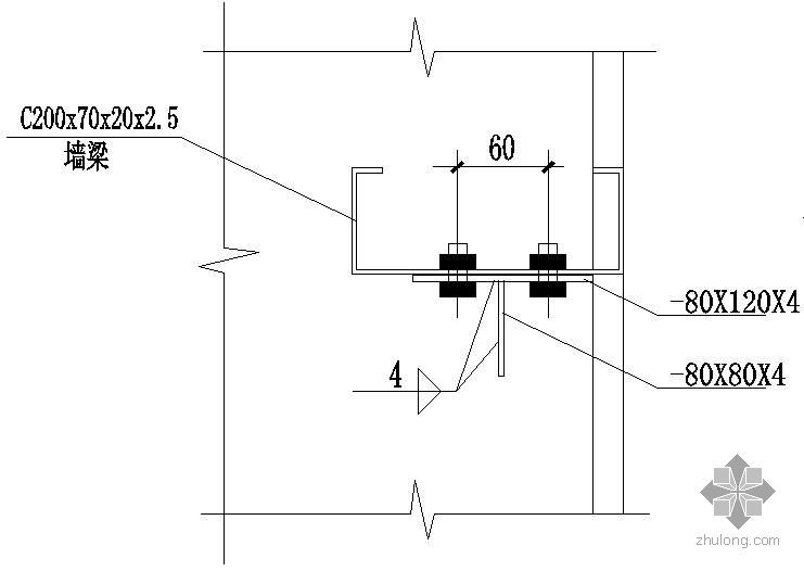 墙柱连接构造资料下载-某刚架柱与墙梁连接节点构造详图