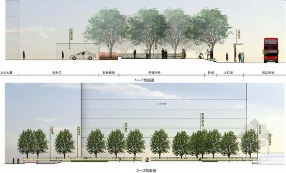 [深圳]道路两侧公共空间绿地景观规划设计方案-景观立面图