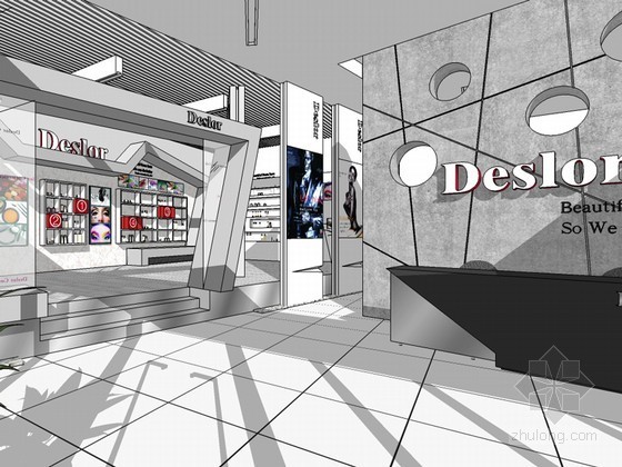 后化妆品店装修效果图资料下载-化妆品展厅SketchUp模型下载