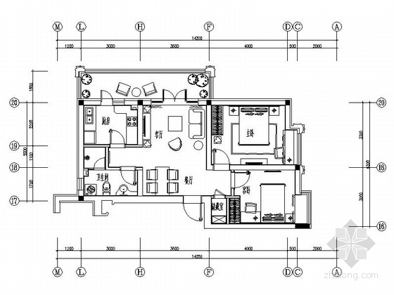 7层住宅二室两厅资料下载-[哈尔滨]花园洋房两室两厅样板房室内设计装修图（含效果实景）