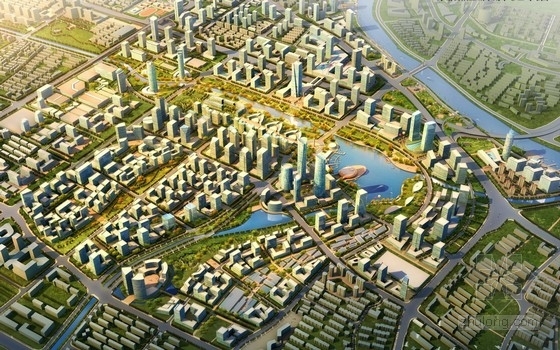 [天津]双城结构城市总体规划设计方案-鸟瞰图 