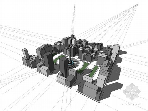 城市建筑群草图模型资料下载-建筑群及城市广场SketchUp模型下载