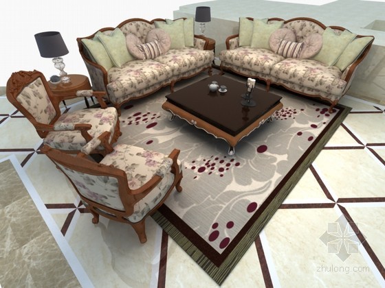 欧式复古装修资料下载-欧式复古沙发3D模型下载