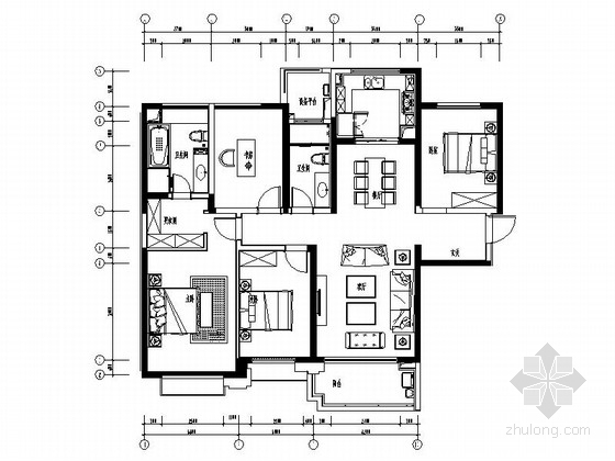 玄关柜施工图资料下载-[江苏]尊贵综合社区现代风格三居室样板间室内装修施工图