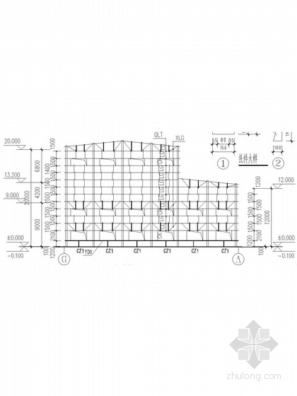 高低跨、带气楼门式刚架厂房结构施工图(含建施)-墙檩立面图 