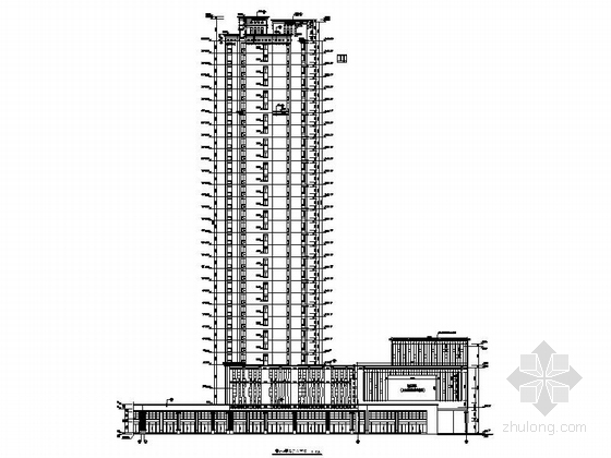 [安徽]现代高层住宅及商业影院建筑施工图-现代高层住宅及商业影院立面图