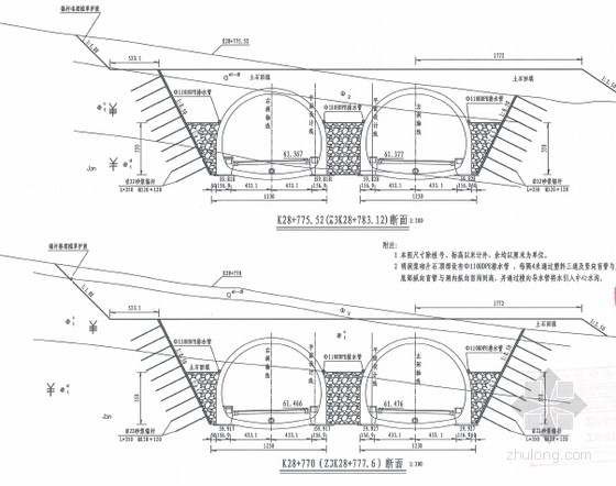 CAD车辆图例资料下载-[福建]双向四车道双洞单向行车复合式衬砌隧道设计图纸156张（7种衬砌形式 含机电）