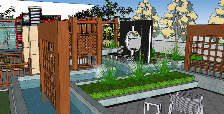 廊架sketchup模型资料下载-某会所花园景观SketchUp模型