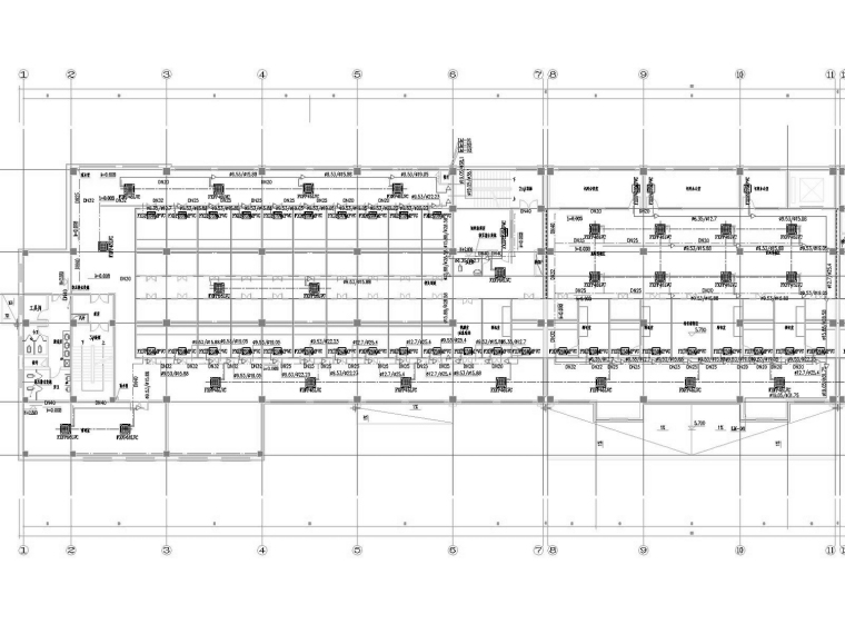 [陕西]多层技术办公大楼空调通风及防排烟系统设计施工图-二层空调冷媒、冷凝水管道平面图局部.jpg