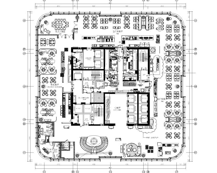 [广西]HBA-南宁豪华精选酒店CAD施工图+效果图+物料表-479层全日制餐厅总平面图