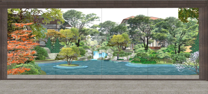 [北京]新中式文脉山水园展示区景观设计方案（附实景图）-山水画卷景观效果图