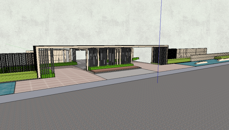 新中式居住区入口景观SU模型设计-场景三