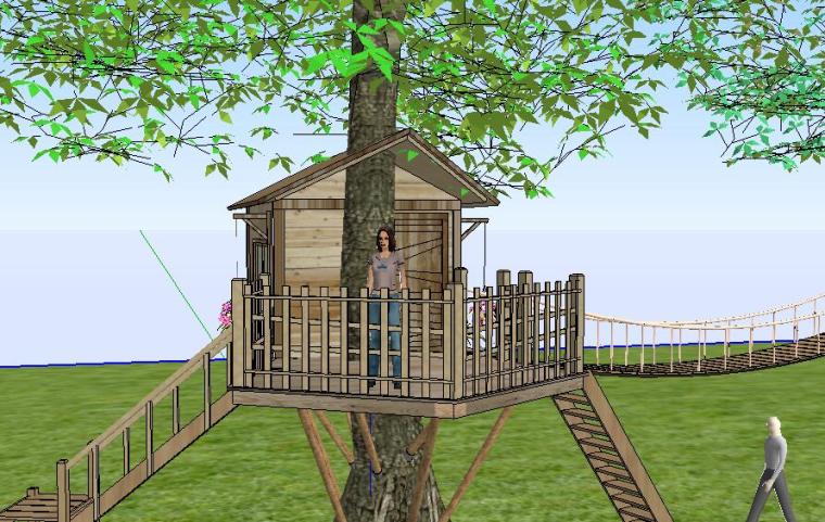 景观CAD模型下载资料下载-[景观SU模型]树屋景观塔模型.skp