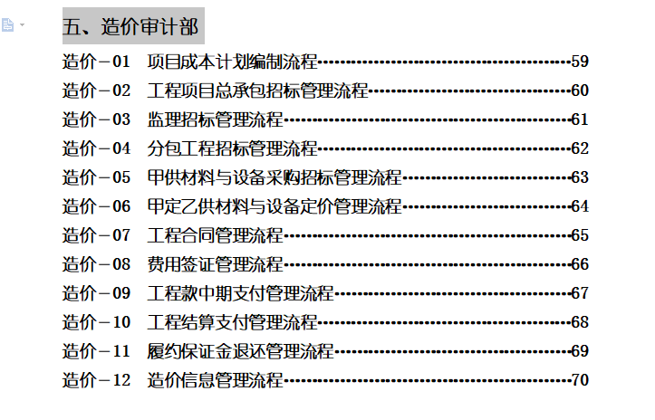 知名房地产项目管理流程与管理标准（共73页）-造价审计部管理流程