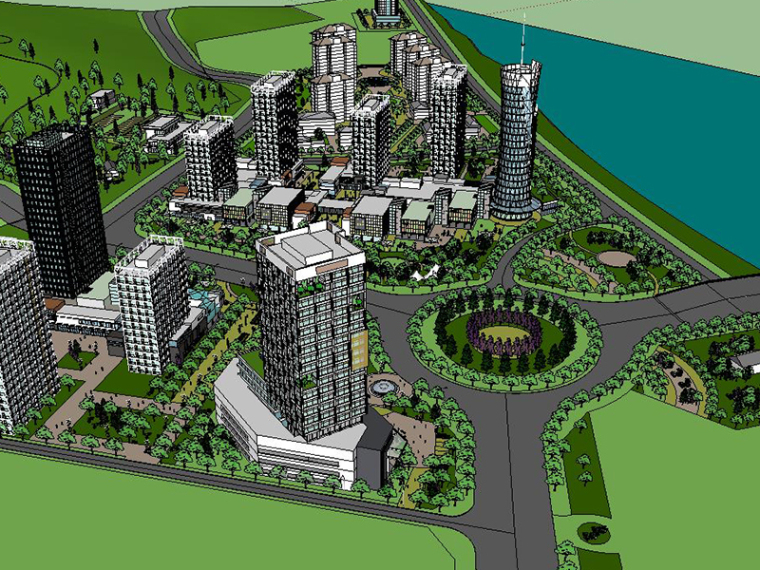 城市规划经典案例模型资料下载-安康未来城市规划设计建筑SU模型